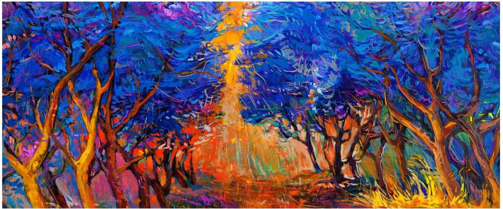 Tablou - Coroane de copac de toamnă, impresionism modern (120x50 cm)