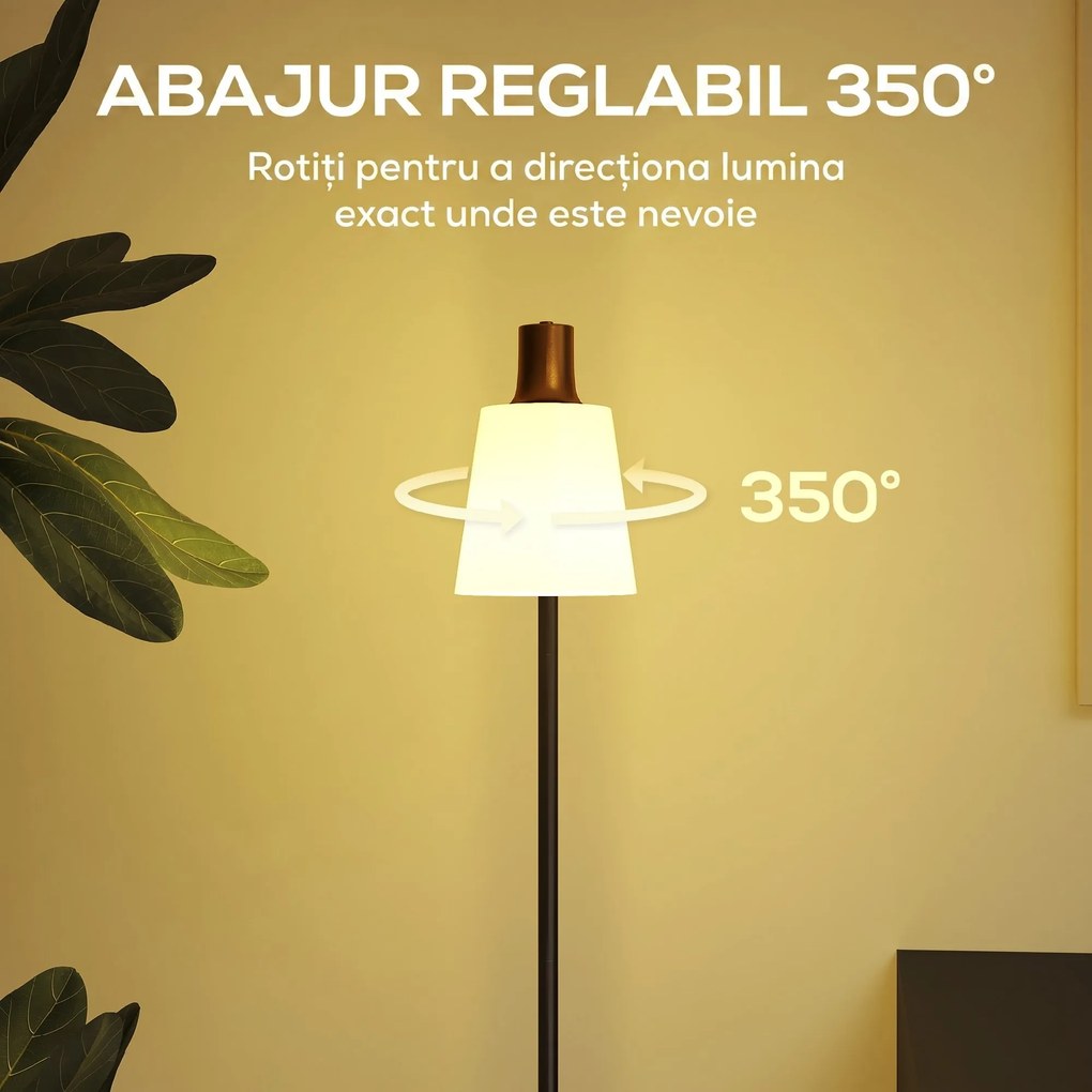 HOMCOM Lampă de podea LED cu cap rotativ la 350°, Reglare a temperaturii culorii 3000K/4000K/6500K, Negru | Aosom Romania