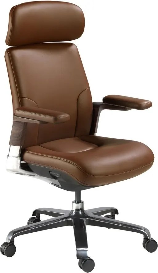 Scaun de birou modern piele sintetica si furnir de nuc Brown