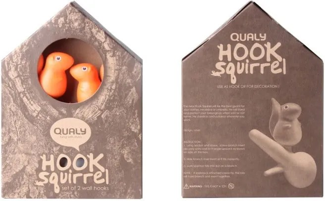 Set 2 cârlige de perete Qualy&CO Squirrel, verde - alb