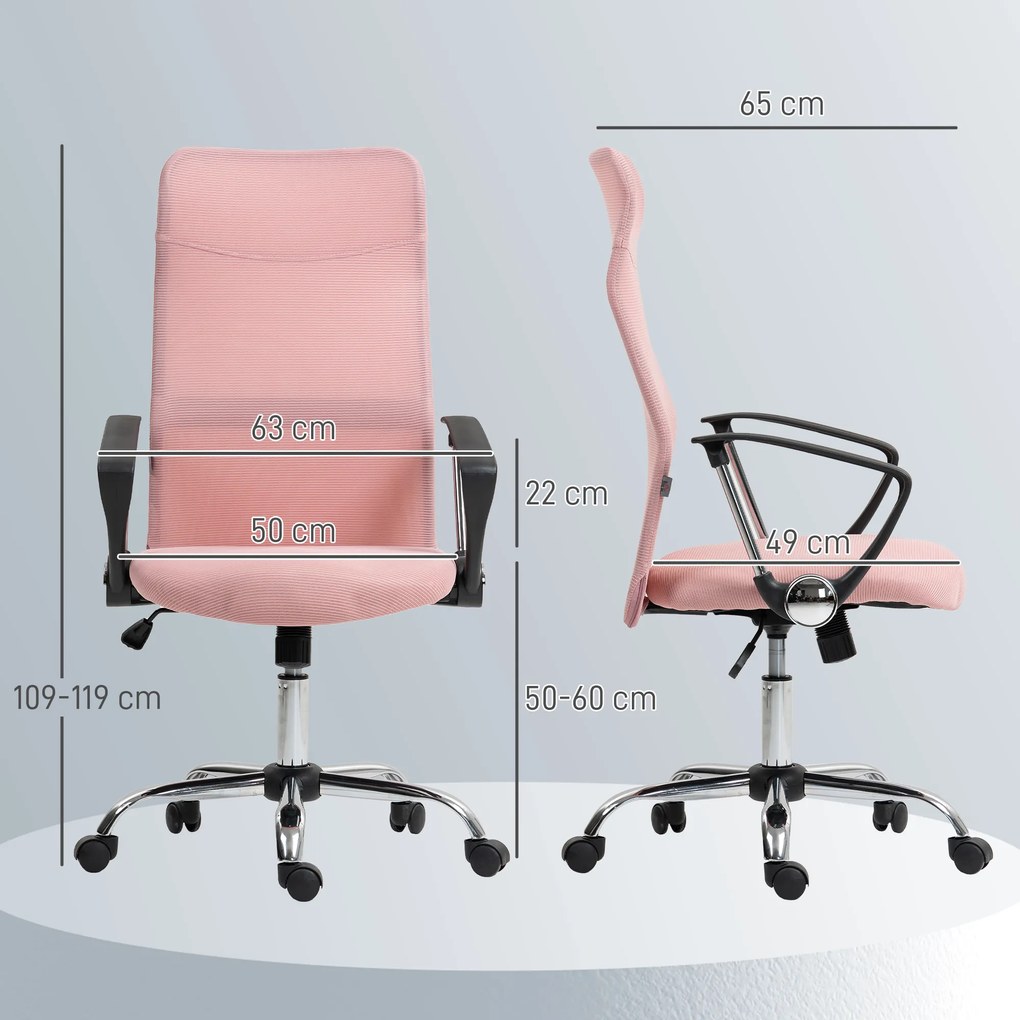 HOMCOM Scaun Ergonomic de Birou cu Înălțime Reglabilă și Spătar din Plasă, Roz | Aosom Romania
