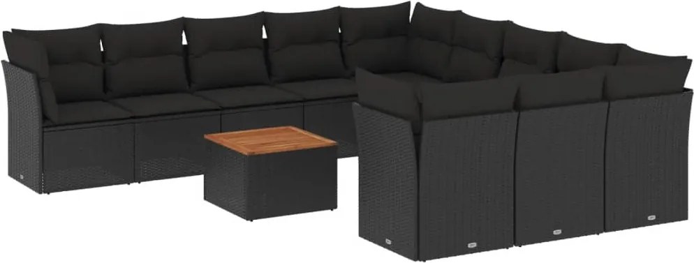 vidaXL Set canapele de grădină, 12 piese, cu perne, negru, poliratan