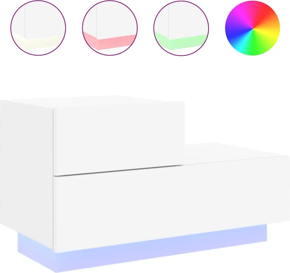 vidaXL Noptieră cu lumini LED, alb, 70x36x40,5 cm