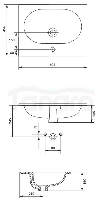 Lavoar incastrat alb 60 cm, dreptunghiular, Cersanit Zen