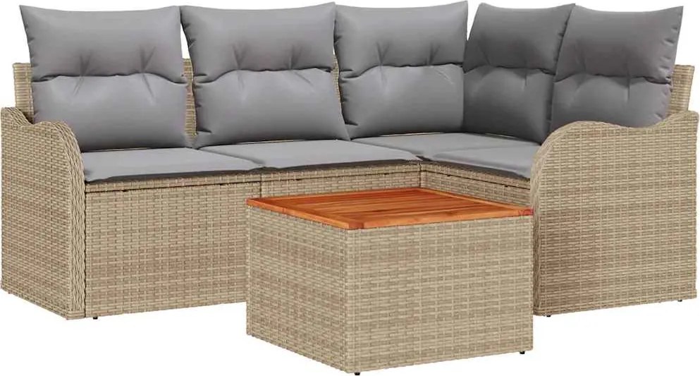 vidaXL Set de canapele pentru grădină cu pernă 5 pcs Bej poliratan