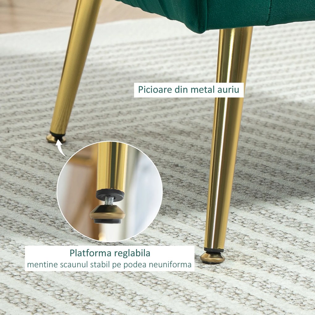 HOMCOM Fotoliu Elegant din Catifea Verde cu Picioare Metalice Aurii Confort Superior pentru Living | Aosom Romania