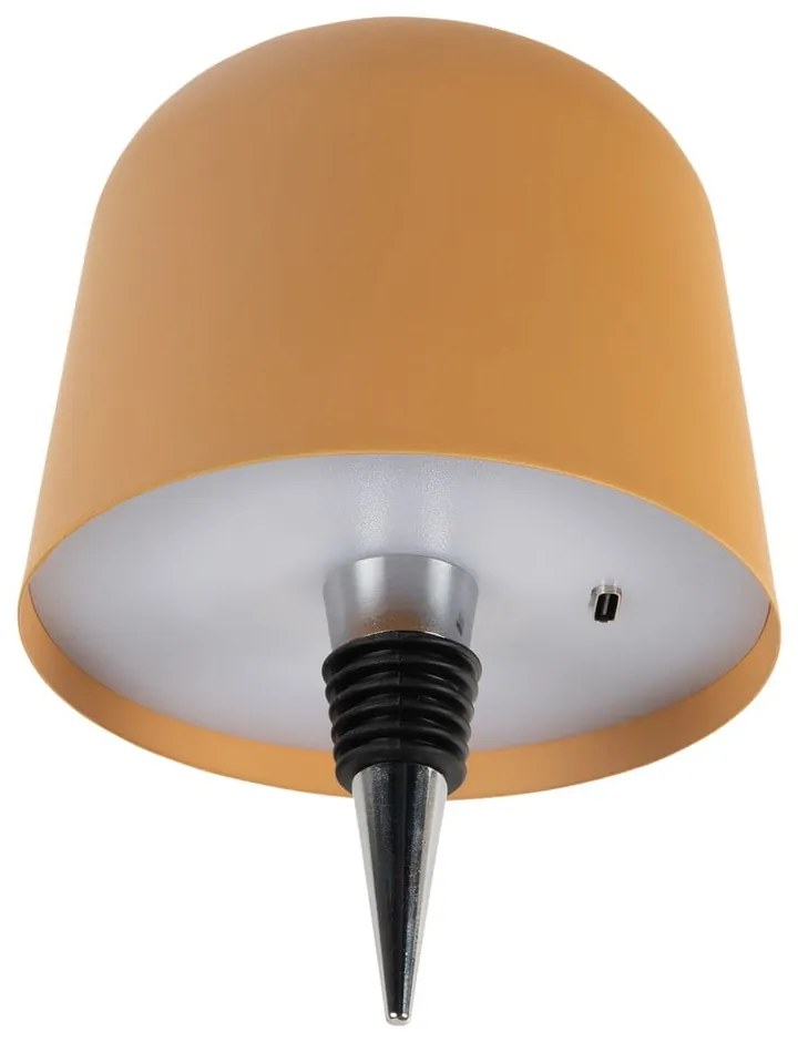 Veioză galben ocru LED sticlă cu abajur din metal (înălțime 13 cm) Cone Hat LED – Leitmotiv