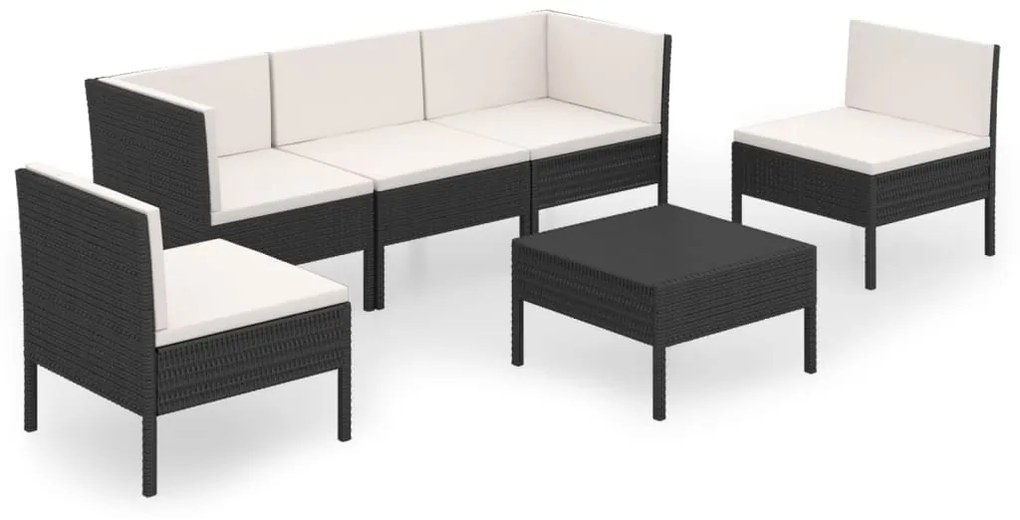 3094344 vidaXL Set mobilier de grădină cu perne, 6 piese, negru, poliratan