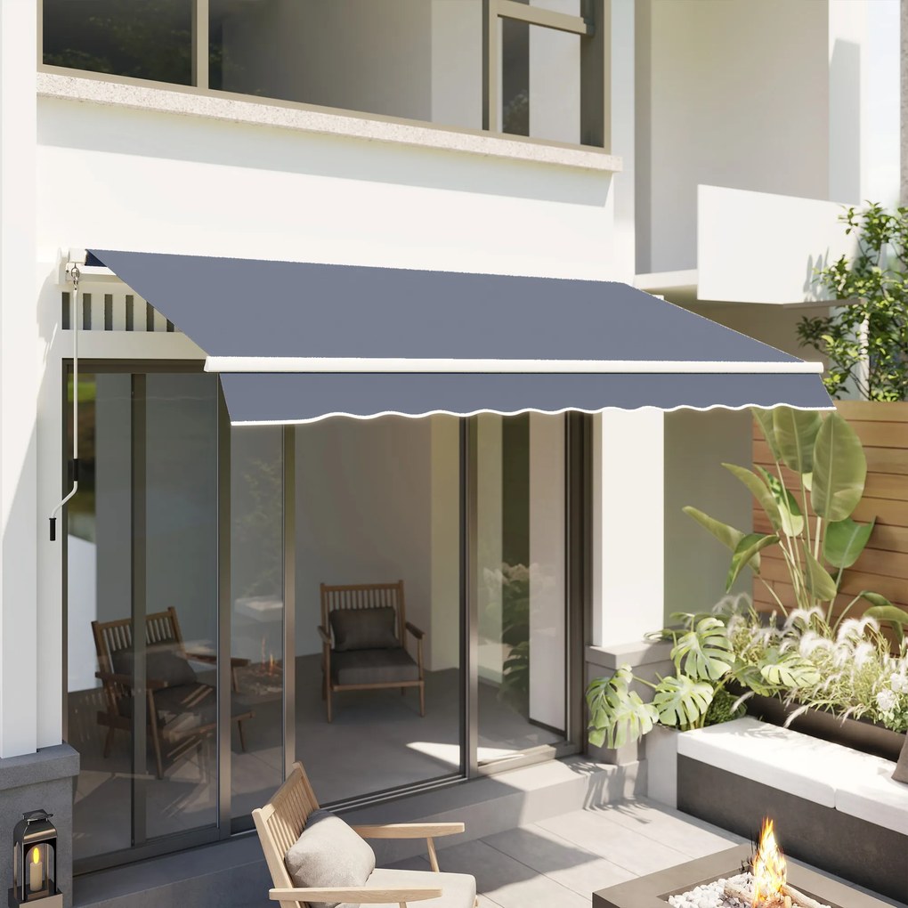 Outsunny 3,6 x 2,5 m Copertină Retractabilă cu Manivelă pentru Terasă, Grădină, Alb Crem | Aosom Romania