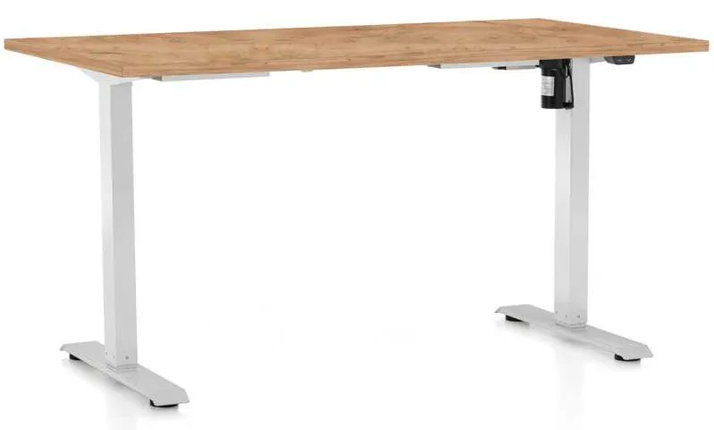 Masă înălțime reglabilă OfficeTech A, 120 x 80 cm, picioare albe, stejar kraft