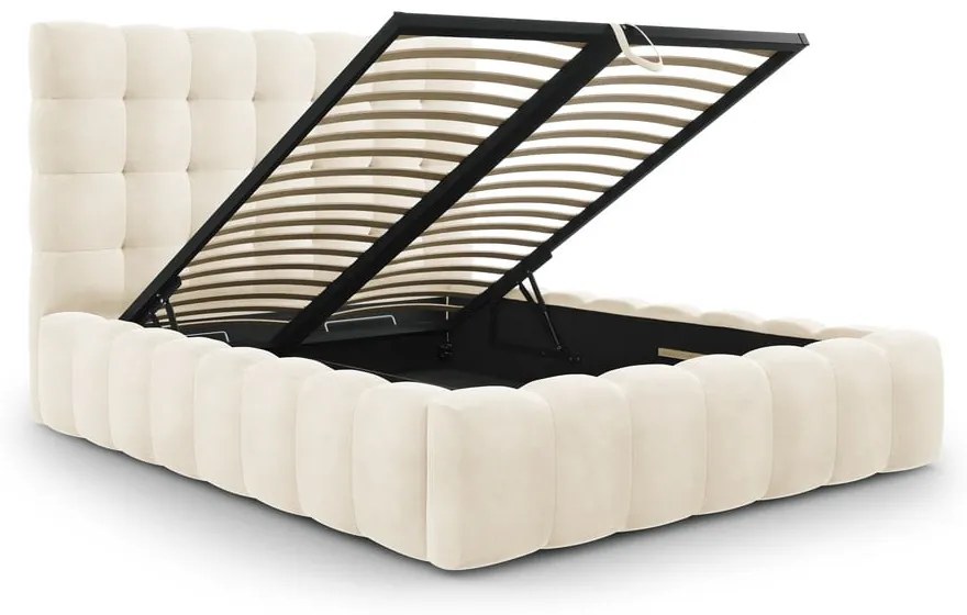 Pat matrimonial bej tapițat cu spațiu de depozitare și somieră 140x200 cm Bali – Cosmopolitan Design