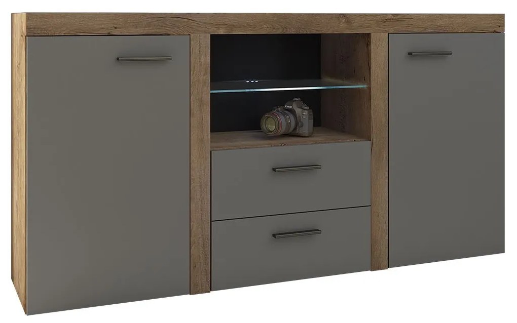 Comodă combinată Rokara (Alb + beton deschis) (iluminat LED). Promo -17%. 1053863
