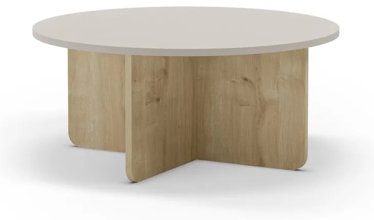 Măsuță de cafea crem/în culoare naturală rotundă cu aspect de lemn de stejar ø 80 cm Hillary – Marckeric