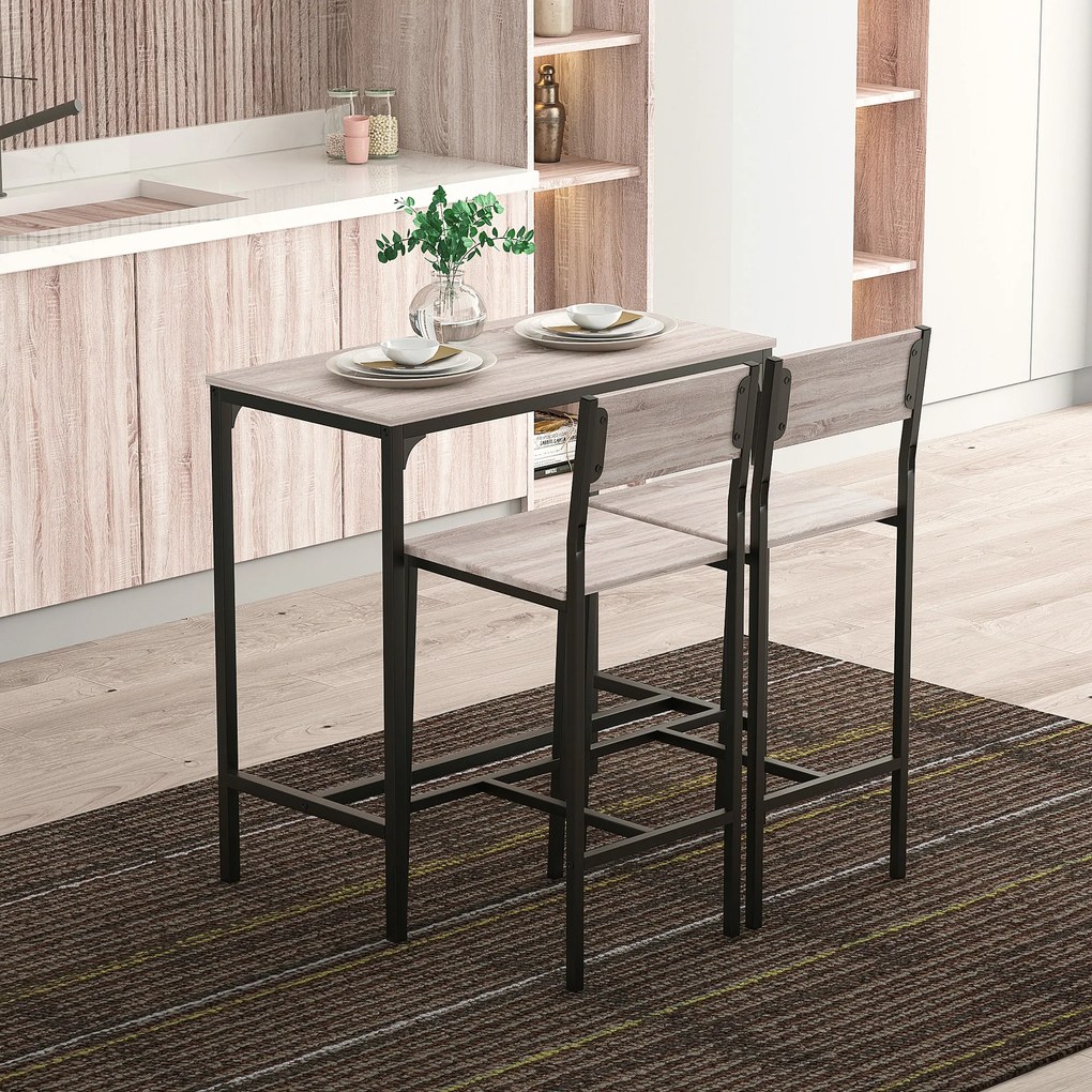 HOMCOM Set de Bar Bartisch cu 2 Taburete cu Spătar înalt pentru Bucătărie, Natural | Aosom Romania