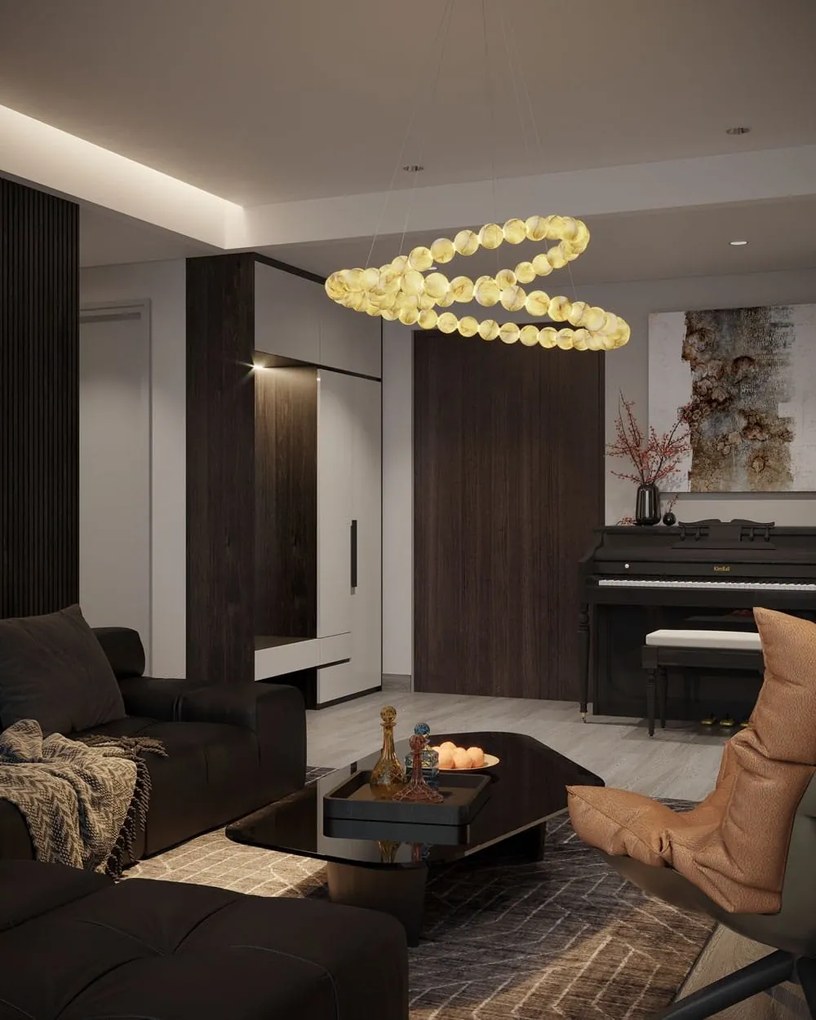 Lustra decorativa metal auriu, piatra naturala LED Coralys