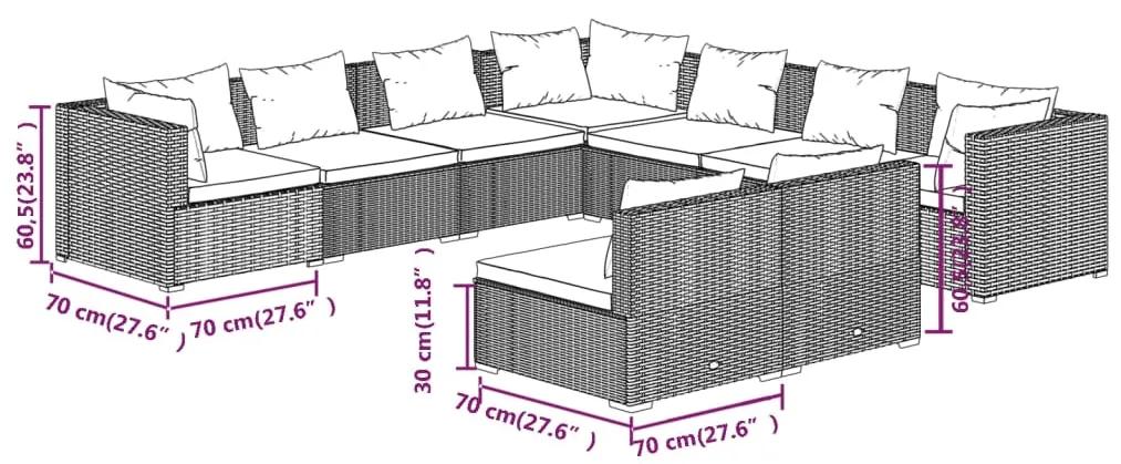 Set mobilier de gradina cu perne, 9 piese, negru, poliratan negru si albastru acvatic, 3x colt + 6x mijloc, 1