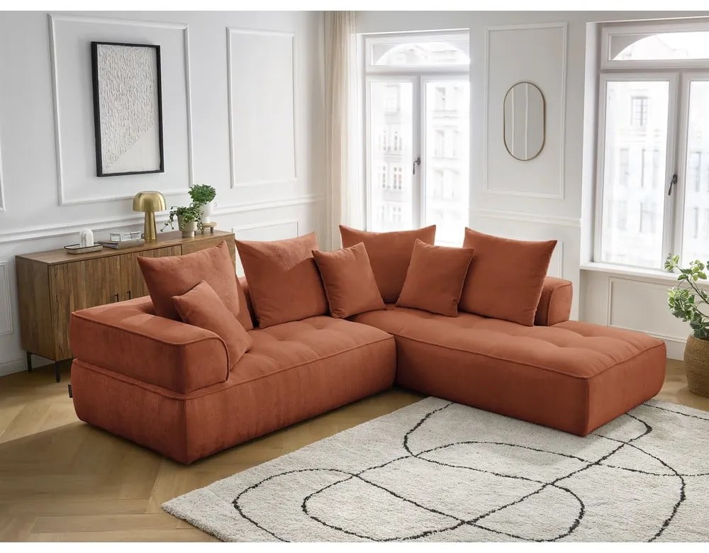 Colțar teracotă cu tapițerie din chenille (cu colț pe partea dreaptă/în formă de ”L”) Whesley – Bobochic Paris