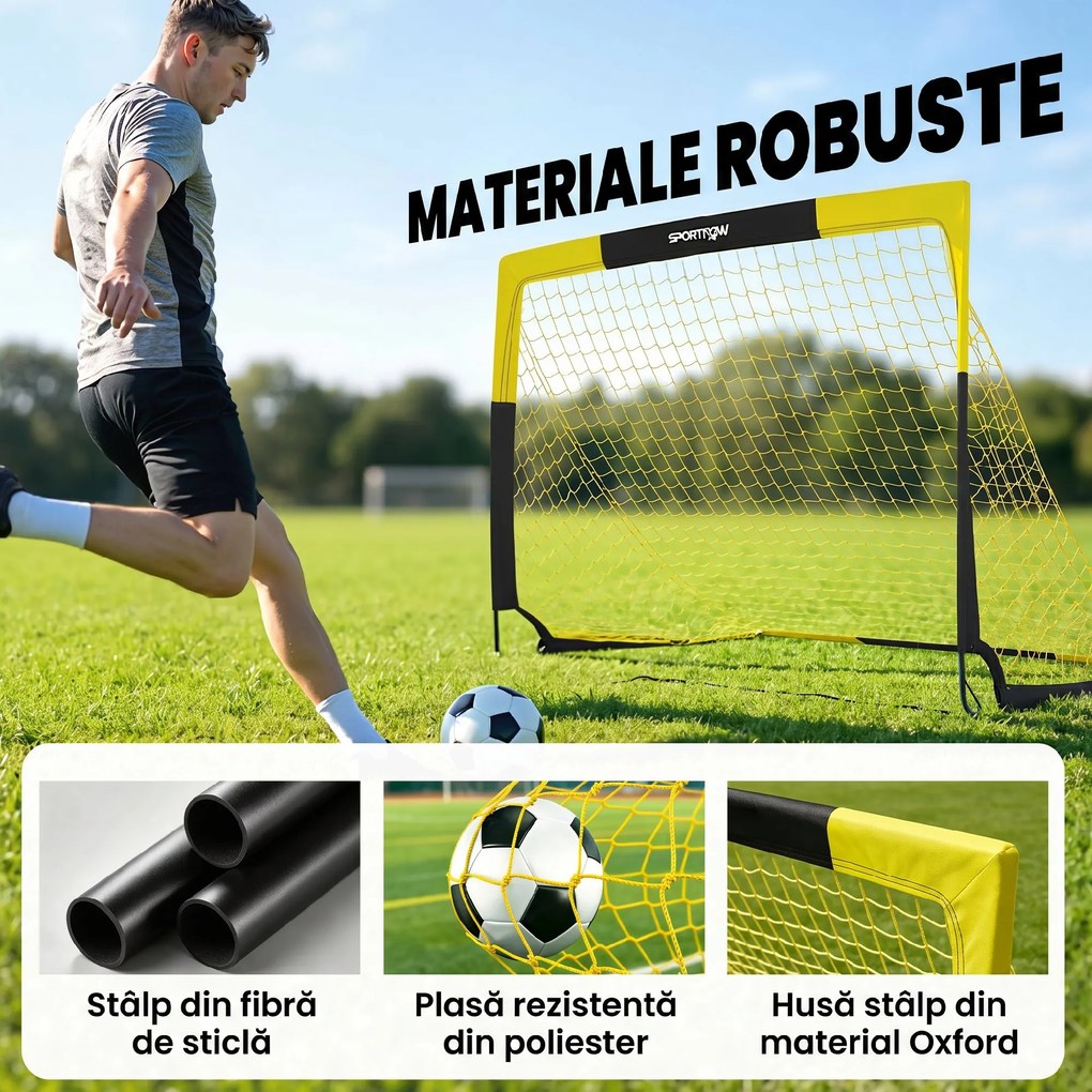 SPORTNOW Poartă de Fotbal Pop-Up și Pliabilă, Galben | Aosom Romania