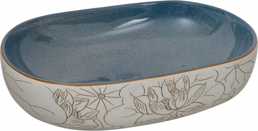 vidaXL Lavoar de blat, nisipiu și albastru 59x40x14 cm, ceramică, oval