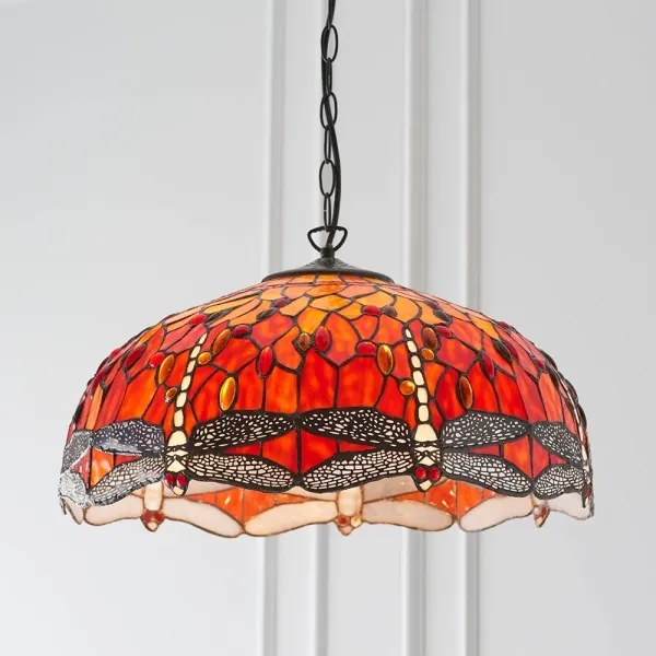 Endon 64082 - Lustru suspendat cu lanț Tiffany DRAGONFLY 3xE27/60W/230V diametru 50 cm