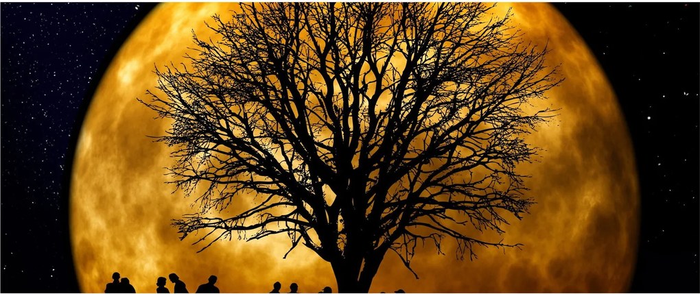 Tablou cu luna și siluete (120x50 cm)