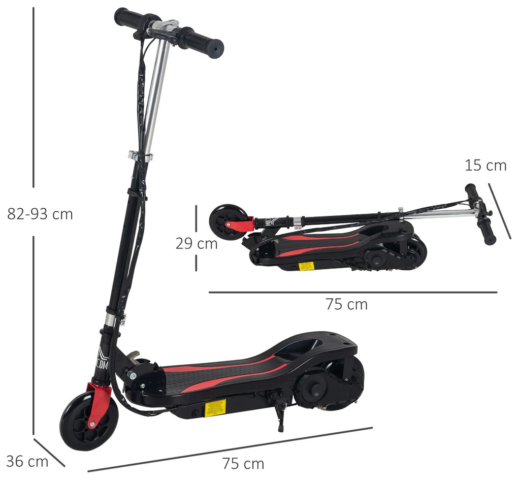 HOMCOM Trotineta Electrica pliabila inaltime reglabila 82-93cm frana 12km/h neagra | Aosom Romania