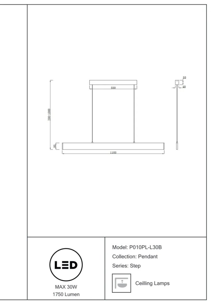 Lustra LED slim cu iluminat up/down Step 30W neagra