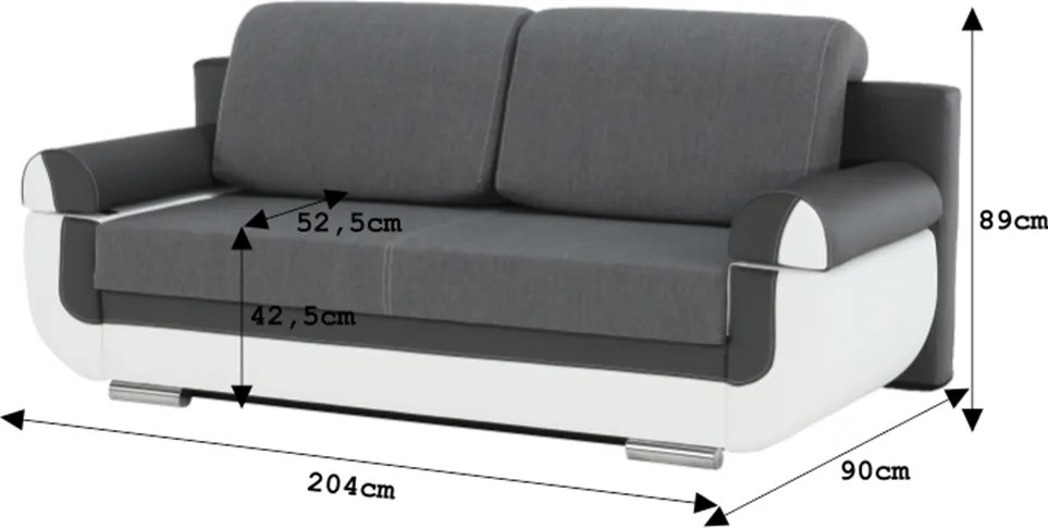 Canapea, piele ecologică alba+gri/material textil gri, KARDYN