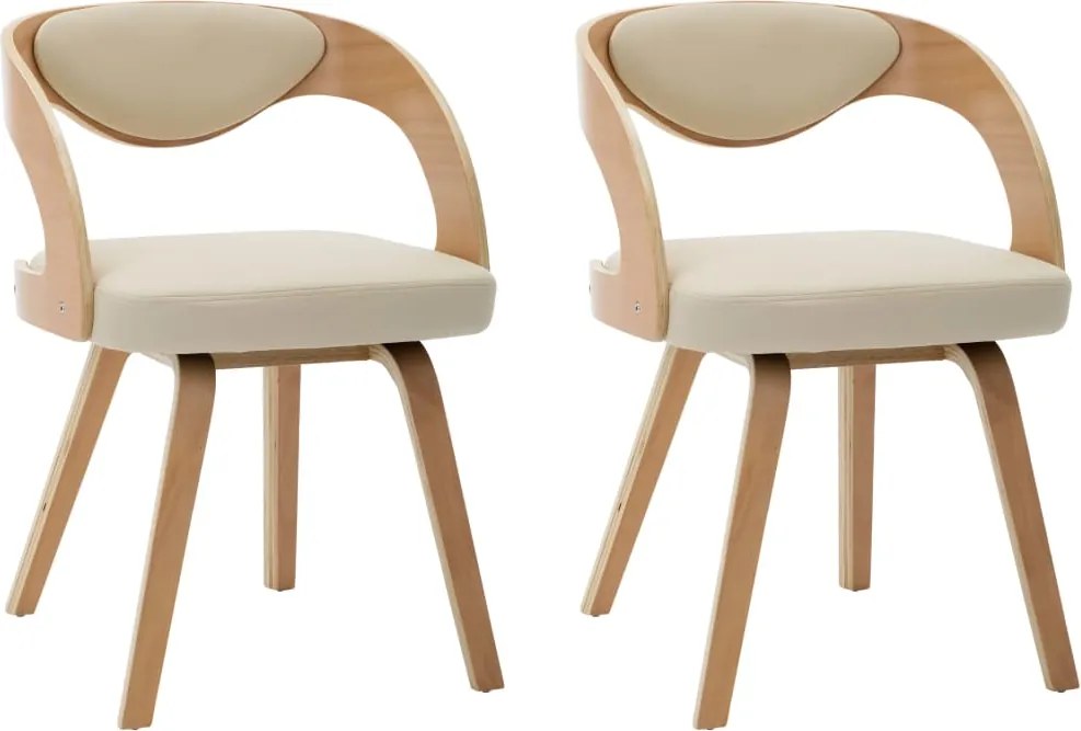 vidaXL Scaune de bucătărie, 2 buc, crem, lemn curbat & piele ecologică