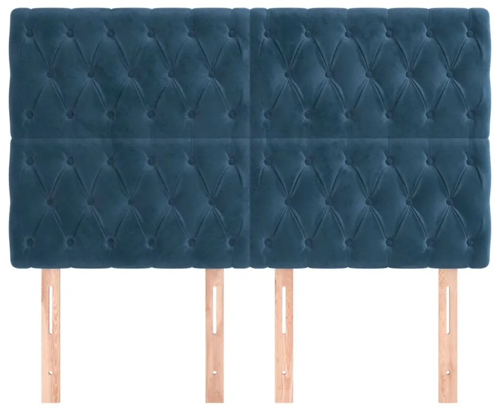 Tablii de pat, 4 buc, albastru inchis, 80x7x78 88 cm, catifea 4, Albastru inchis, 160 x 7 x 118 128 cm