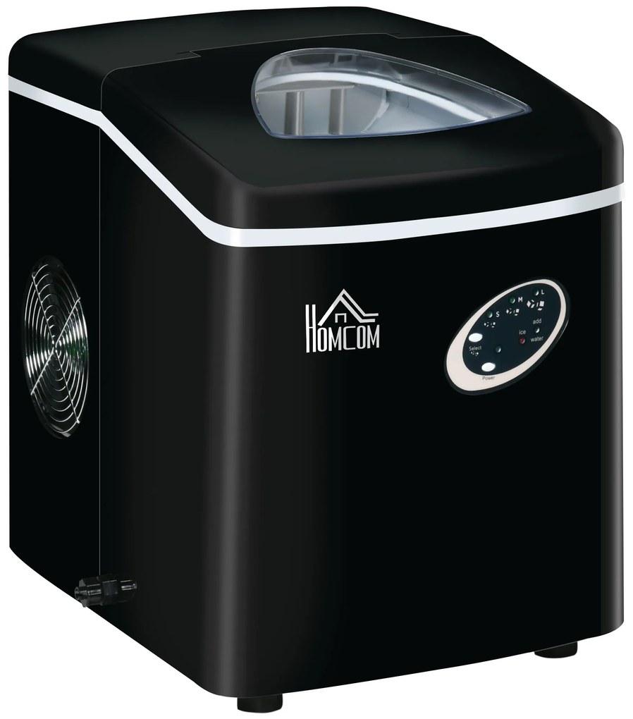 HOMCOM Mașină de Făcut Gheață Rapidă 15kg/24h Compactă Ușor de Utilizat Negru | Aosom Romania