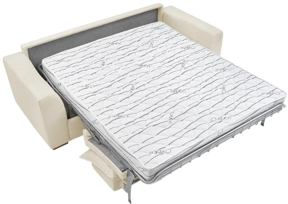 Canapea crem extensibilă cu tapițerie din catifea reiată 225 cm Augustin – Bobochic Paris