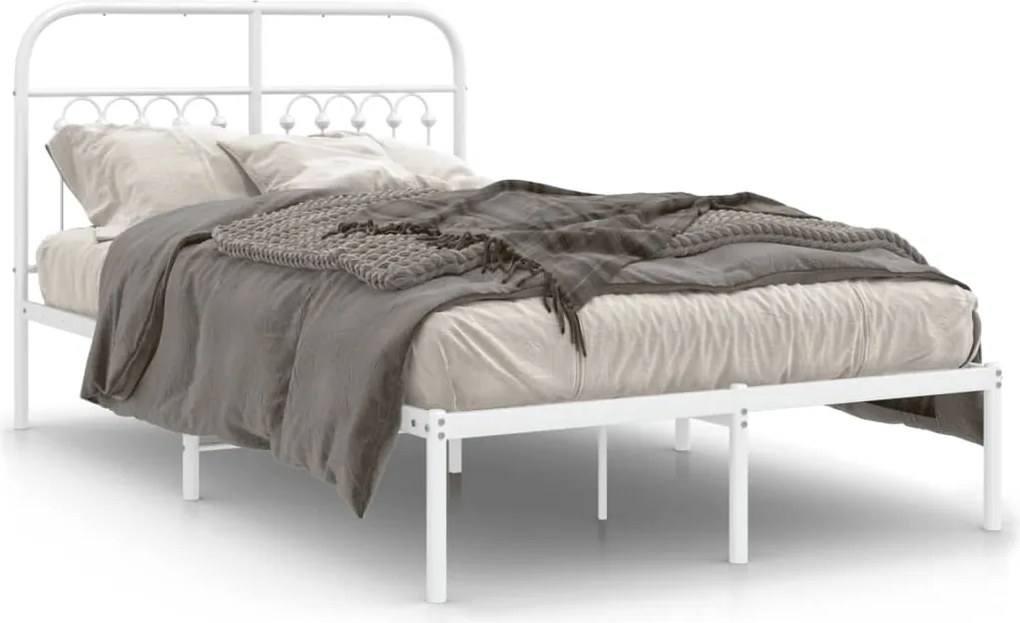 vidaXL Cadru de pat metalic cu tăblie, alb, 120x190 cm