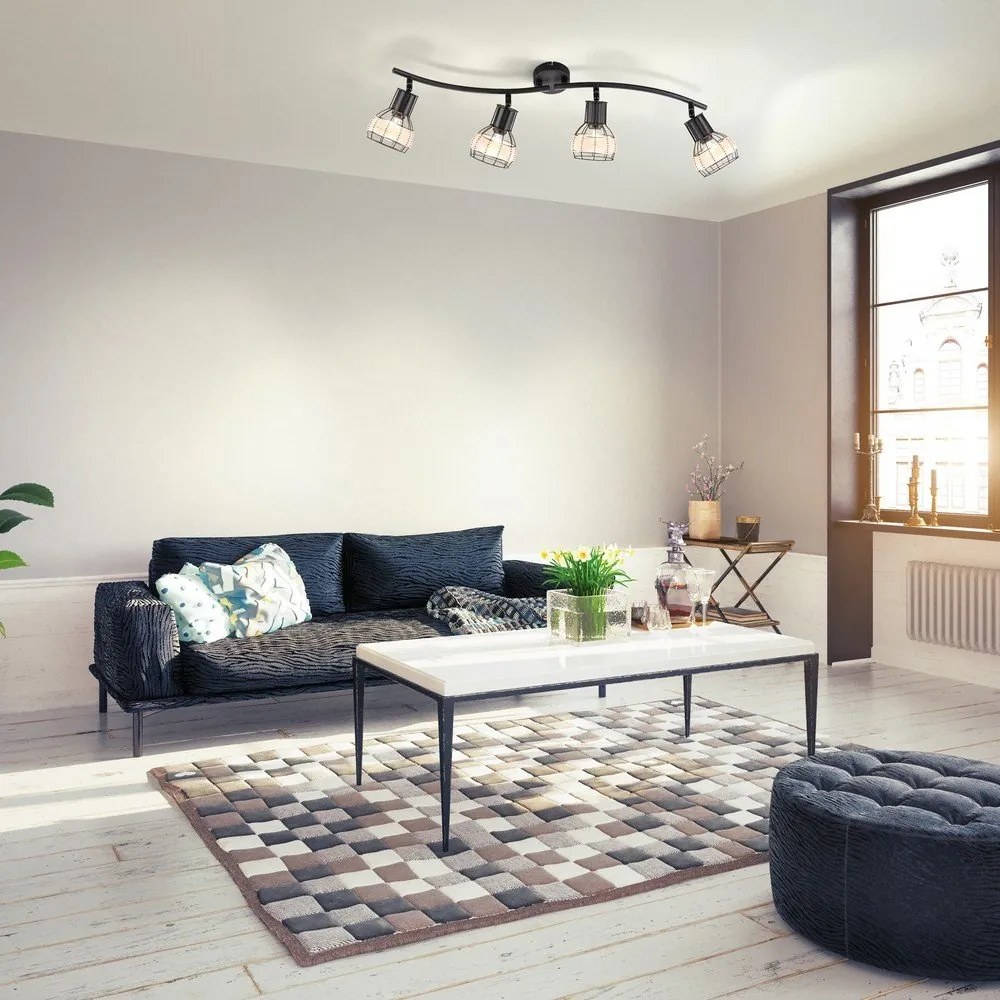 Plafonieră neagră cu abajur din metal/cu abajur din ratan 10,5x70 cm Straw – Fischer & Honsel