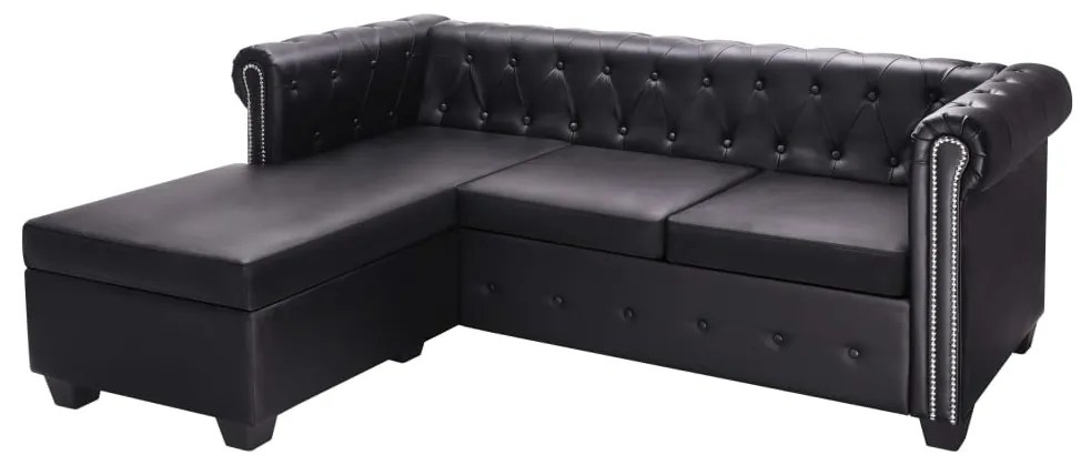 245536 vidaXL Canapea Chesterfield în formă de L, piele artificială, negru