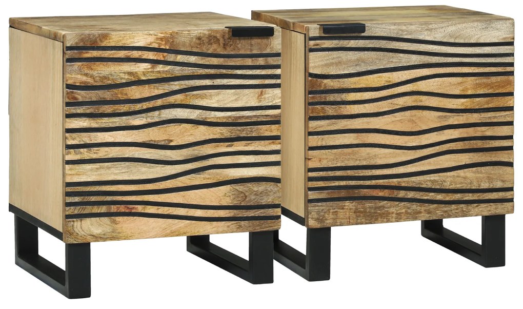 vidaXL Noptiere - 2 piese, 40x33.5x46 cm, din lemn de mango masiv