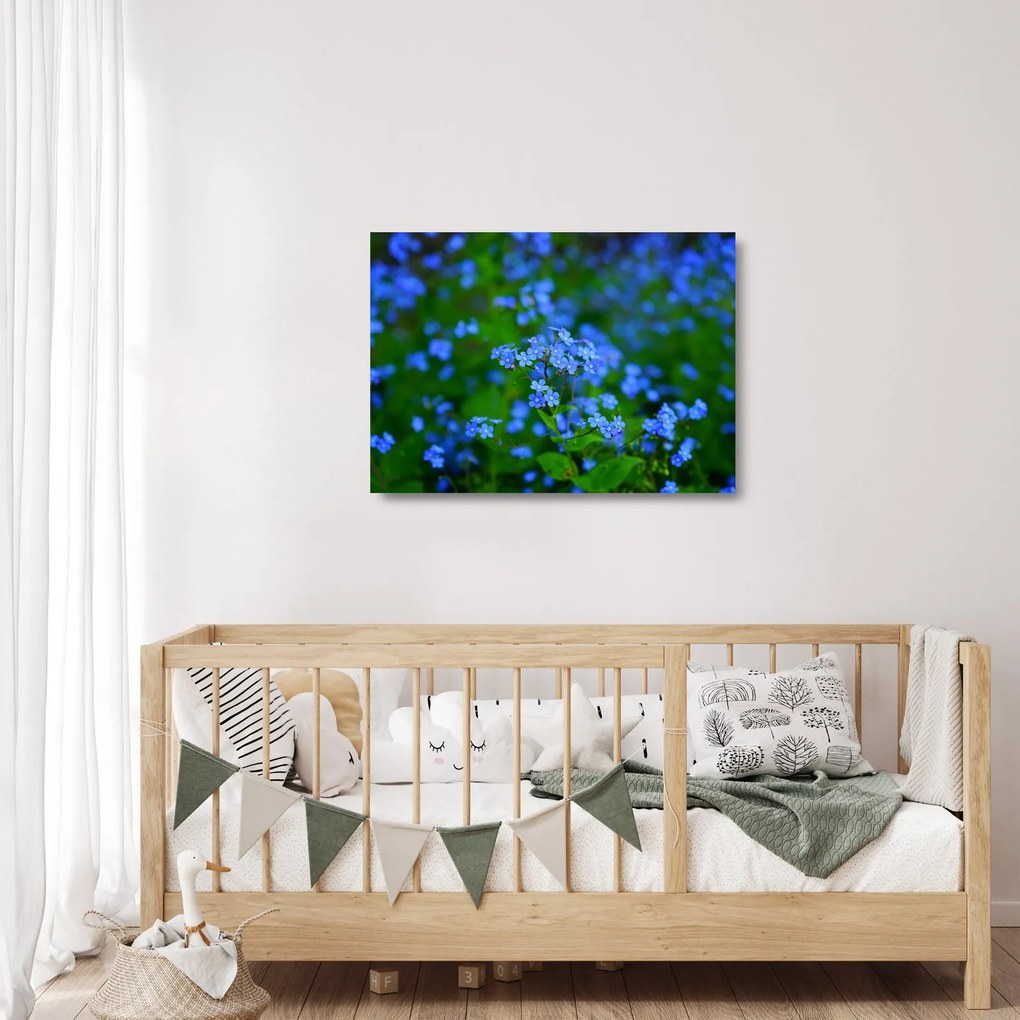 Tablou pe sticlă cu flori albastre (70x50 cm)