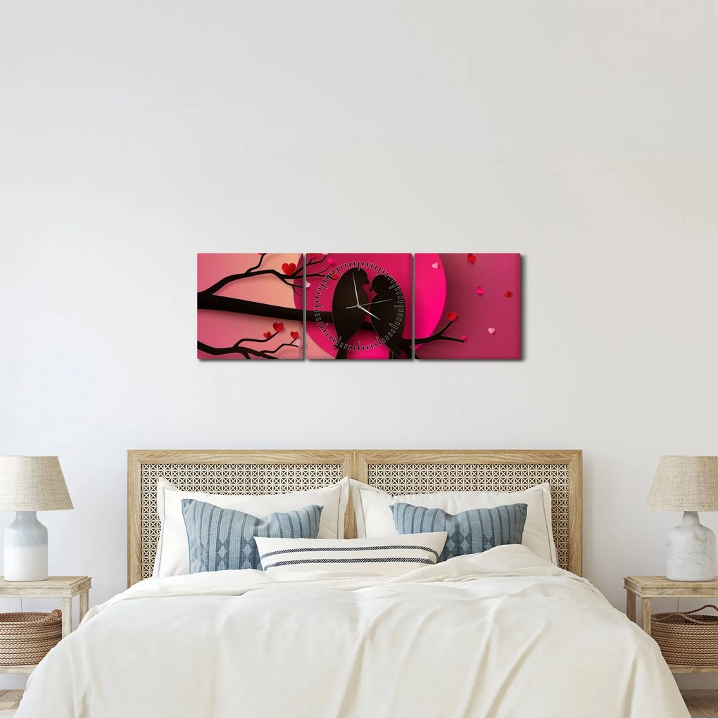 Tablou - Păsări îndrăgostite (cu ceas) (90x30 cm)
