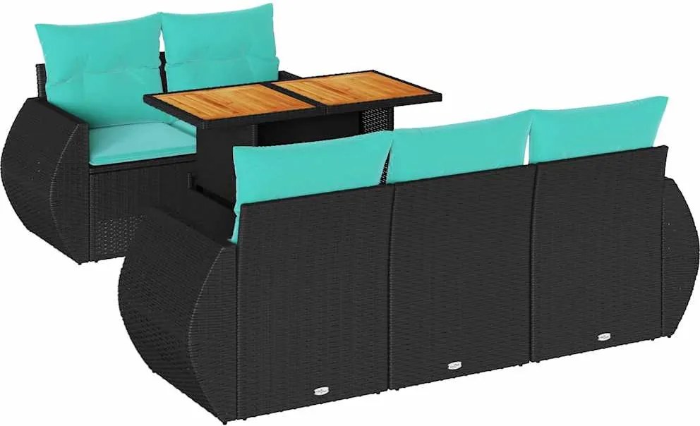 vidaXL Set mobilier de grădină cu perne, 6 piese, negru, poliratan