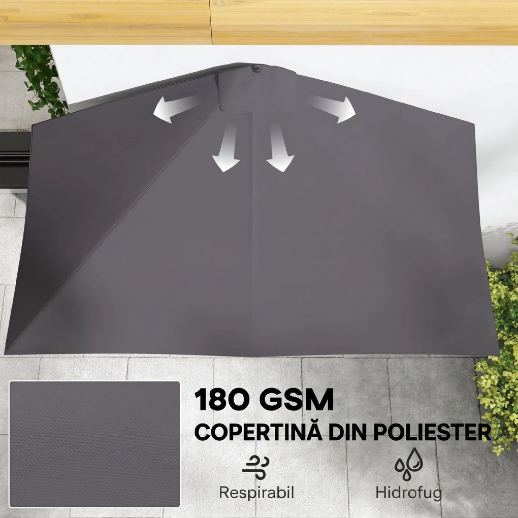 Outsunny Copertină de Perete Semicirculară Gri, cu Manivelă, Design Spațiu-Eficient pentru Terasă și Grădină, Φ270x245cm | Aosom Romania