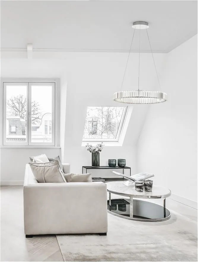 Lustra LED suspendata , dimabila, cristal design elegant AURELIA crom 60cm