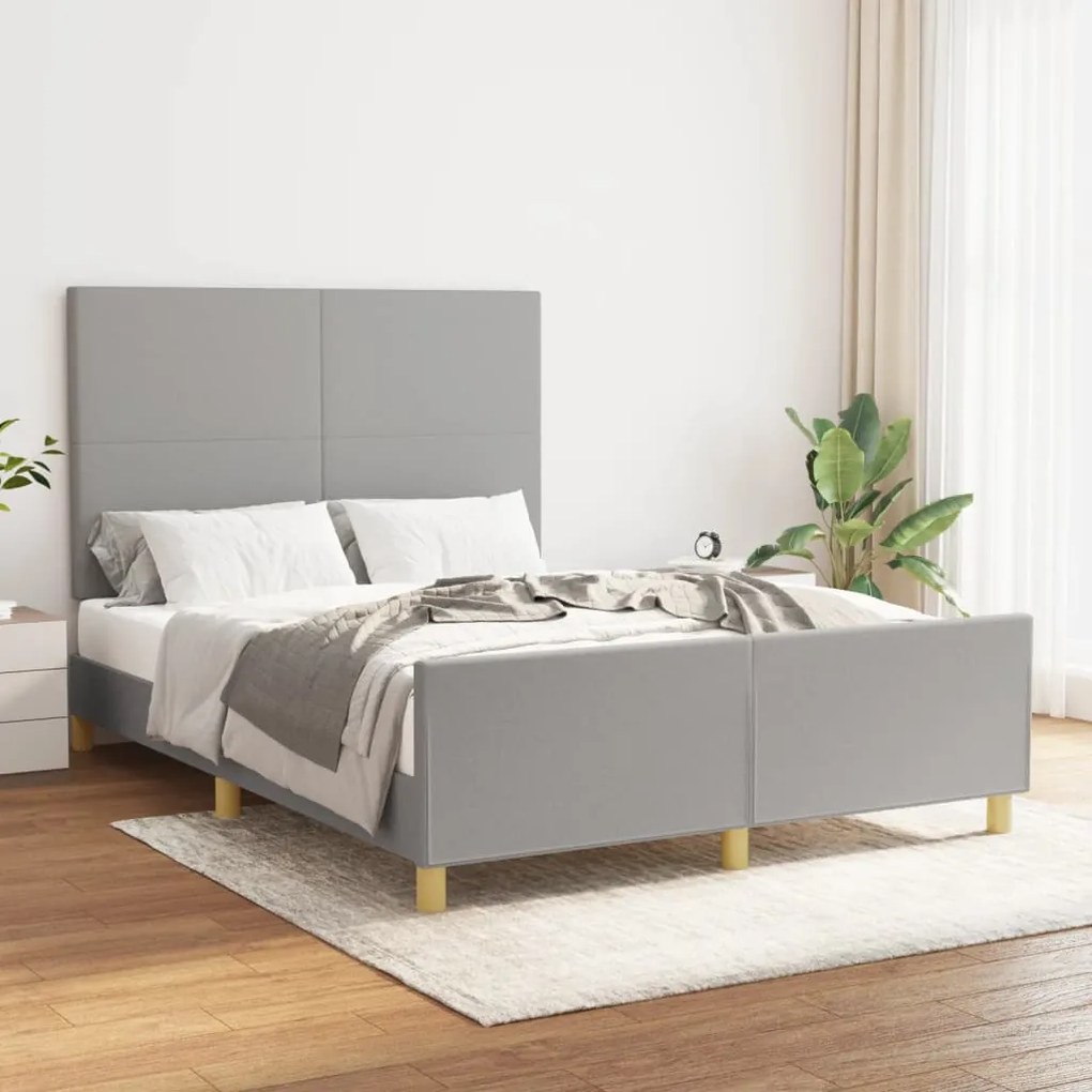 Cadru de pat cu tablie, gri deschis, 140x190 cm, textil Gri deschis, 140 x 190 cm, Design simplu