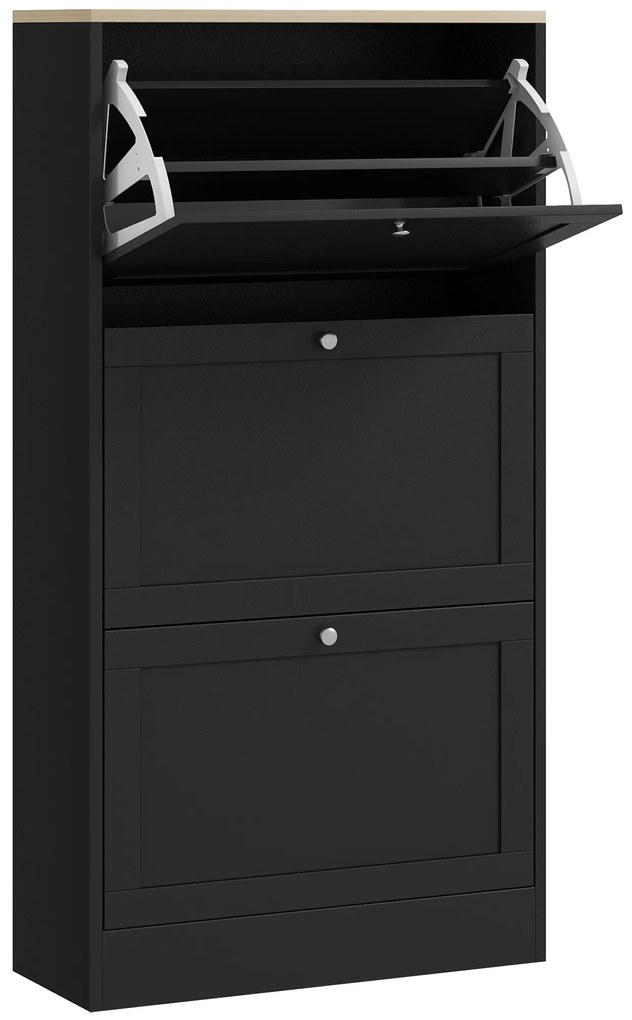 HOMCOM Dulap Îngust pentru Pantofi cu 3 Sertare și Rafturi Reglabile pe 2 Niveluri, 60x23,5x115 cm, Negru | Aosom Romania