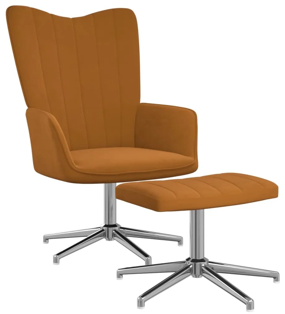 327740 vidaXL Scaun de relaxare cu taburet, maro, catifea