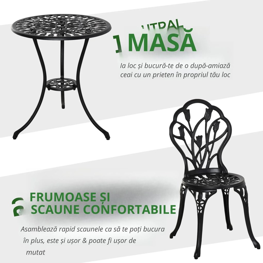 Outsunny Set de Gradina 3 Piese din Aluminiu, Set Exterior