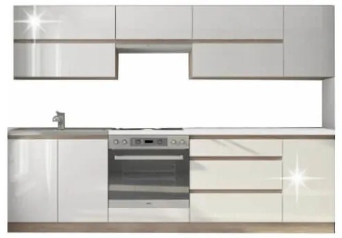Bucatarie, 2,6 m, GLOBAL300 - alb/stejar sonoma