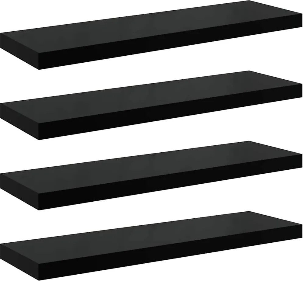 vidaXL Rafturi de perete, 4 buc., negru extralucios 80x23,5x3,8 cm MDF