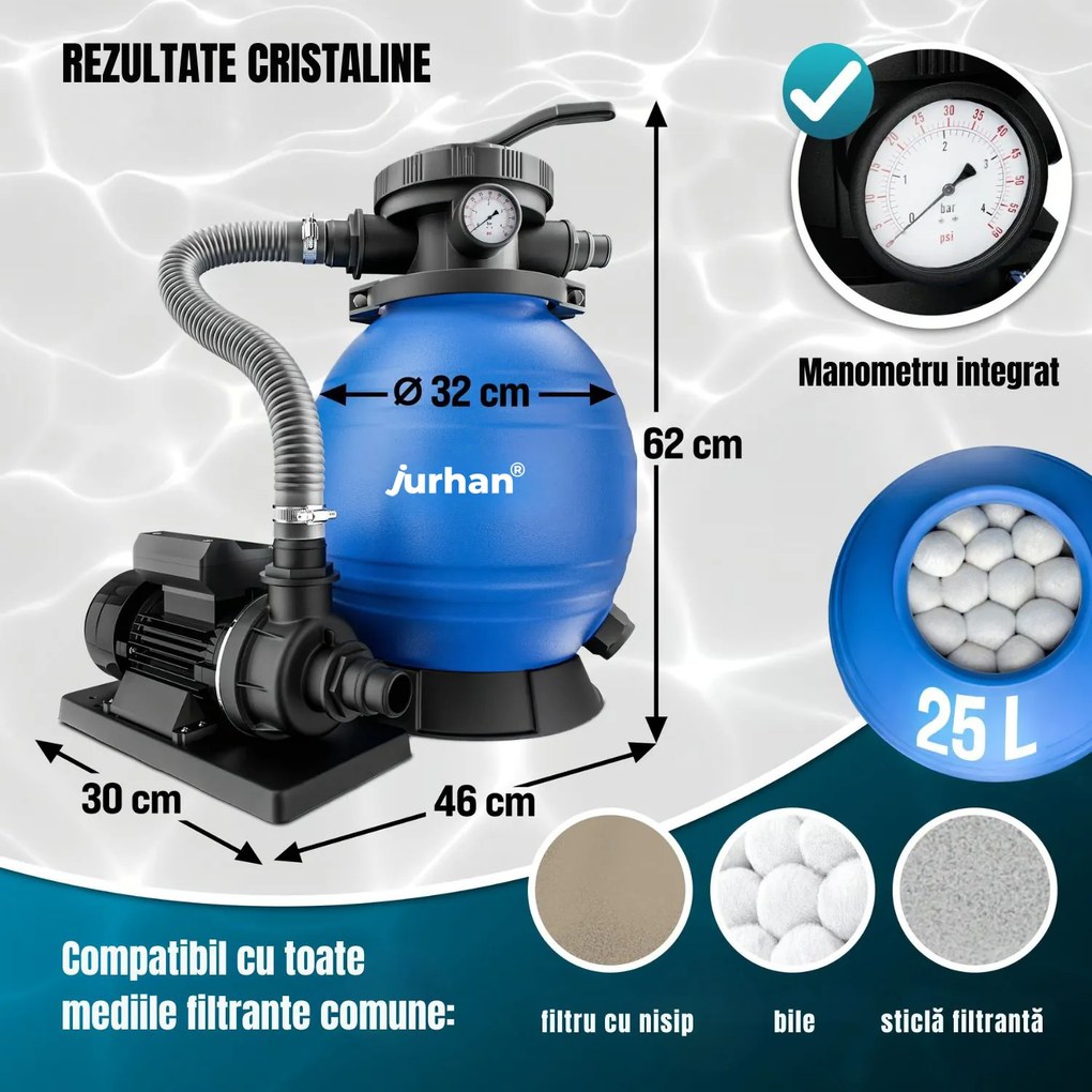 Sistem de filtrare cu nisip pentru piscină AQUA, 10 200 l/h, albastru Jurhan