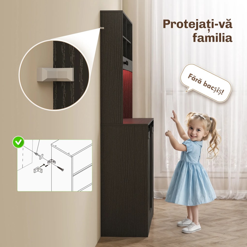 HOMCOM Bufet de Bucătărie cu Suport pentru Sticle, Priză și Iluminare LED, Negru | Aosom Romania