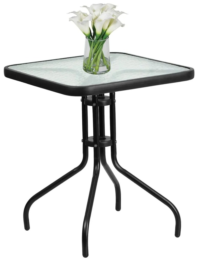 Masa de gradina patrata cu blat de sticla ISLAND 60x60 cm, negru